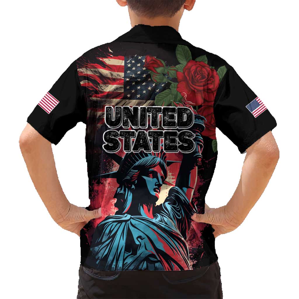 United States Independence Day Family Matching Off Shoulder Maxi Dress and Hawaiian Shirt The 4th of July Statue of Liberty Retro Style - Wonder Print Shop