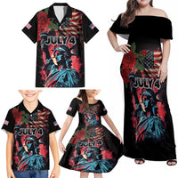 United States Independence Day Family Matching Off Shoulder Maxi Dress and Hawaiian Shirt The 4th of July Statue of Liberty Retro Style - Wonder Print Shop