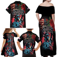 United States Independence Day Family Matching Off Shoulder Maxi Dress and Hawaiian Shirt The 4th of July Statue of Liberty Retro Style - Wonder Print Shop