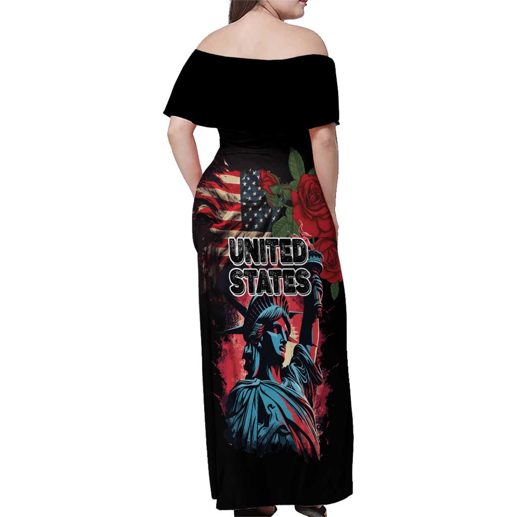 United States Independence Day Family Matching Off Shoulder Maxi Dress and Hawaiian Shirt The 4th of July Statue of Liberty Retro Style - Wonder Print Shop