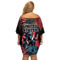 United States Independence Day Family Matching Off Shoulder Short Dress and Hawaiian Shirt The 4th of July Statue of Liberty Retro Style - Wonder Print Shop