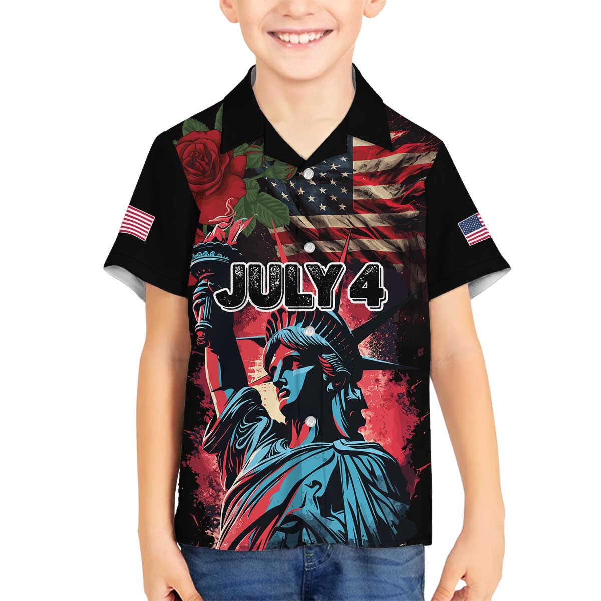 United States Independence Day Family Matching Puletasi and Hawaiian Shirt The 4th of July Statue of Liberty Retro Style - Wonder Print Shop