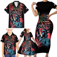 United States Independence Day Family Matching Short Sleeve Bodycon Dress and Hawaiian Shirt The 4th of July Statue of Liberty Retro Style - Wonder Print Shop