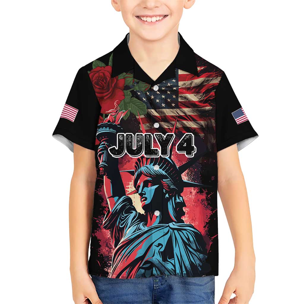 United States Independence Day Family Matching Short Sleeve Bodycon Dress and Hawaiian Shirt The 4th of July Statue of Liberty Retro Style - Wonder Print Shop