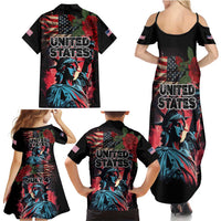 United States Independence Day Family Matching Summer Maxi Dress and Hawaiian Shirt The 4th of July Statue of Liberty Retro Style - Wonder Print Shop