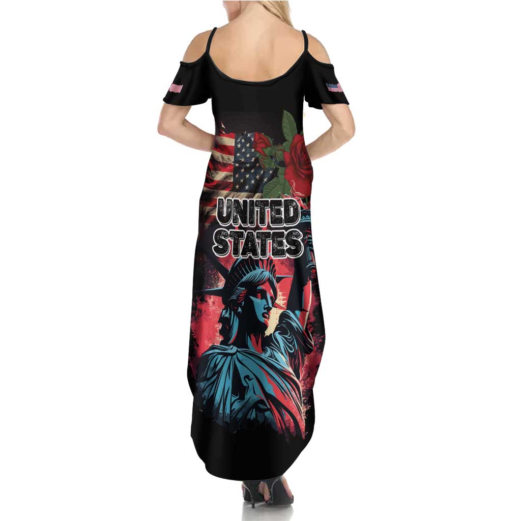 United States Independence Day Family Matching Summer Maxi Dress and Hawaiian Shirt The 4th of July Statue of Liberty Retro Style - Wonder Print Shop
