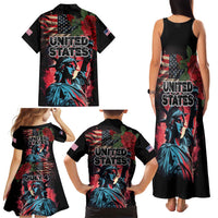 United States Independence Day Family Matching Tank Maxi Dress and Hawaiian Shirt The 4th of July Statue of Liberty Retro Style - Wonder Print Shop