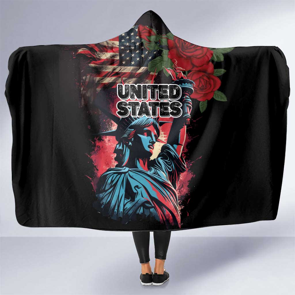 United States Independence Day Hooded Blanket The 4th of July Statue of Liberty Retro Style
