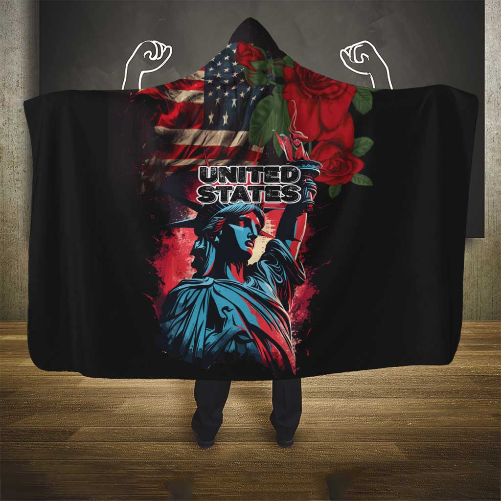 United States Independence Day Hooded Blanket The 4th of July Statue of Liberty Retro Style