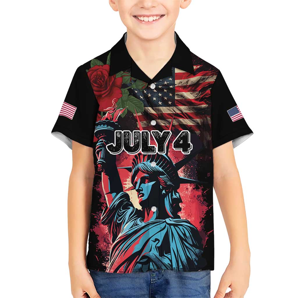 United States Independence Day Kid Hawaiian Shirt The 4th of July Statue of Liberty Retro Style - Wonder Print Shop