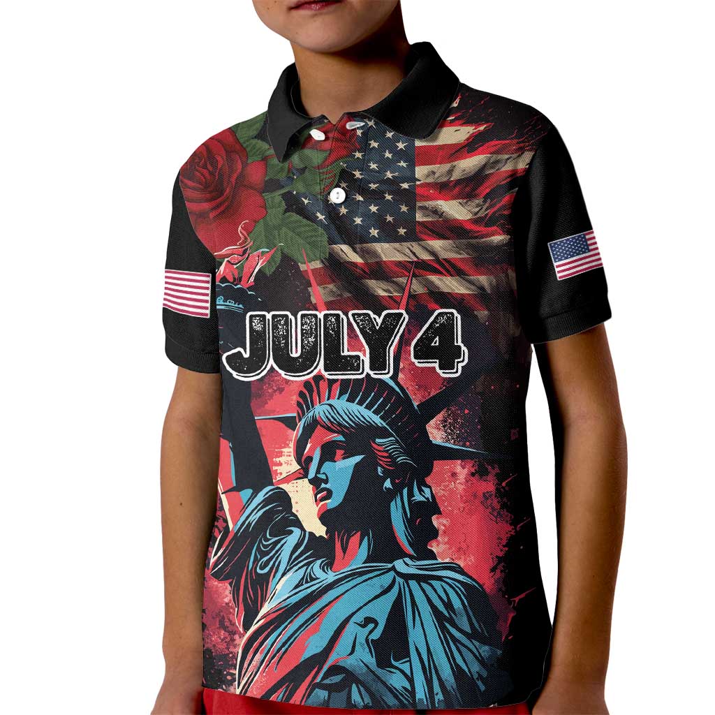 United States Independence Day Kid Polo Shirt The 4th of July Statue of Liberty Retro Style - Wonder Print Shop