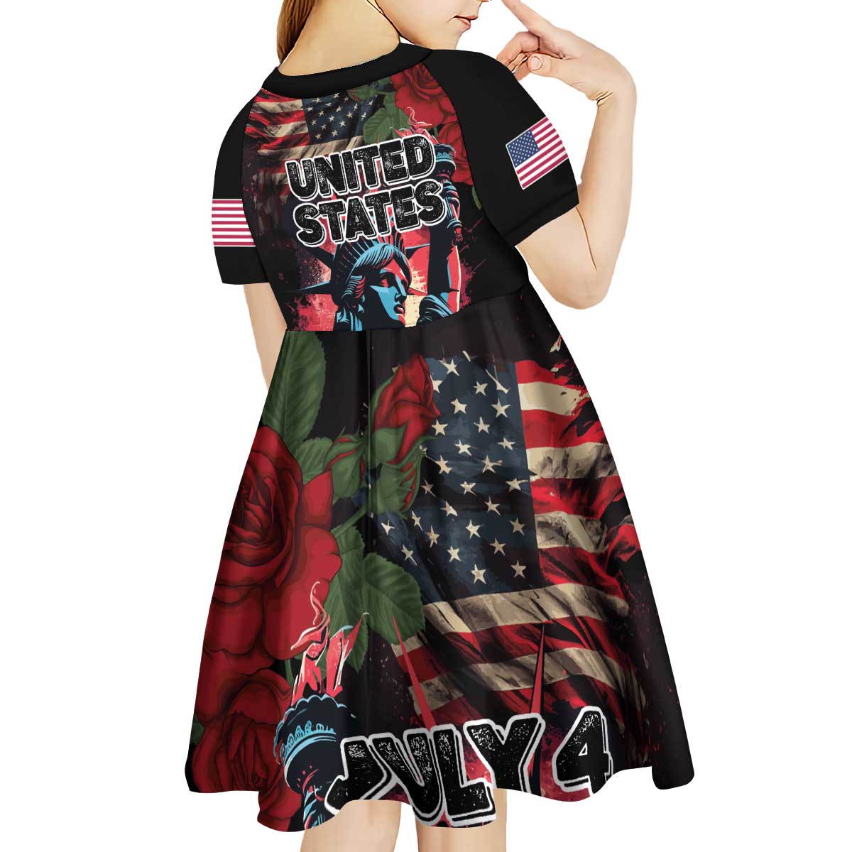 United States Independence Day Kid Short Sleeve Dress The 4th of July Statue of Liberty Retro Style - Wonder Print Shop
