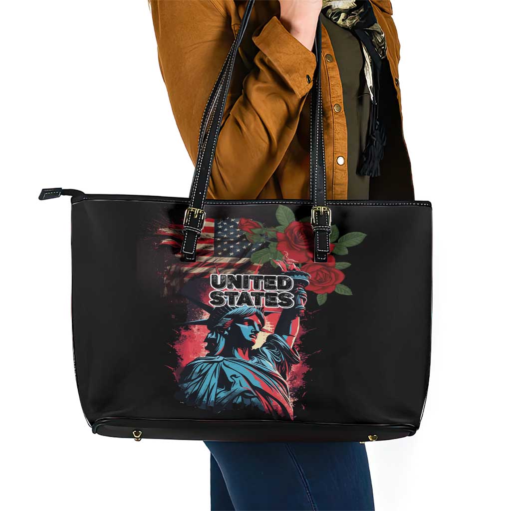United States Independence Day Leather Tote Bag The 4th of July Statue of Liberty Retro Style - Wonder Print Shop