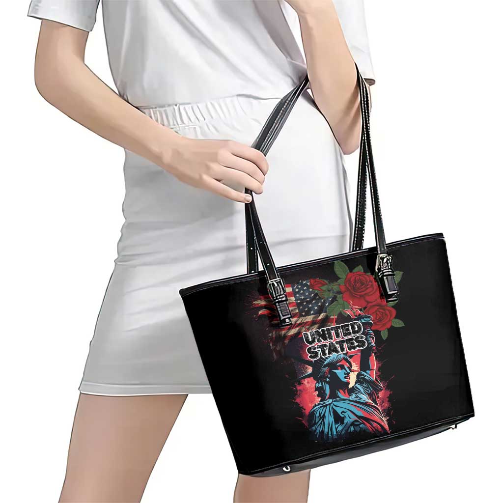 United States Independence Day Leather Tote Bag The 4th of July Statue of Liberty Retro Style - Wonder Print Shop