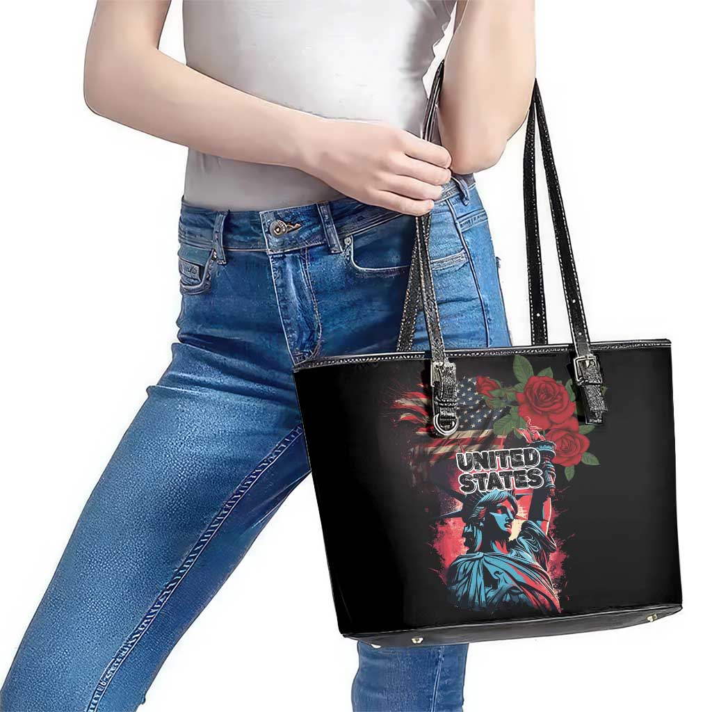 United States Independence Day Leather Tote Bag The 4th of July Statue of Liberty Retro Style - Wonder Print Shop
