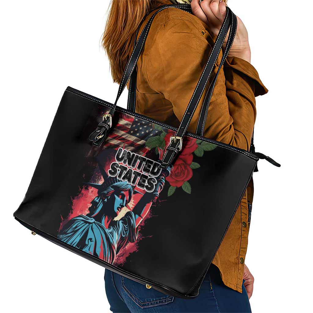 United States Independence Day Leather Tote Bag The 4th of July Statue of Liberty Retro Style - Wonder Print Shop