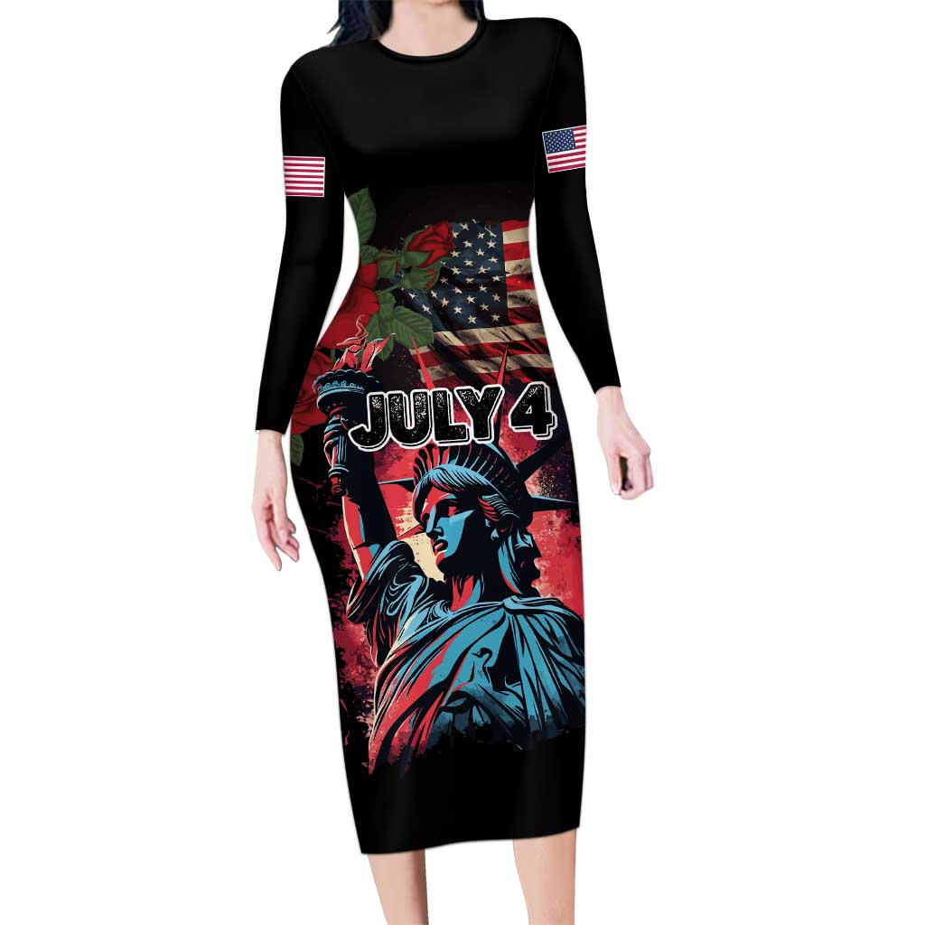 United States Independence Day Long Sleeve Bodycon Dress The 4th of July Statue of Liberty Retro Style - Wonder Print Shop