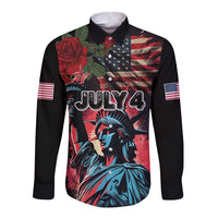 United States Independence Day Long Sleeve Button Shirt The 4th of July Statue of Liberty Retro Style - Wonder Print Shop