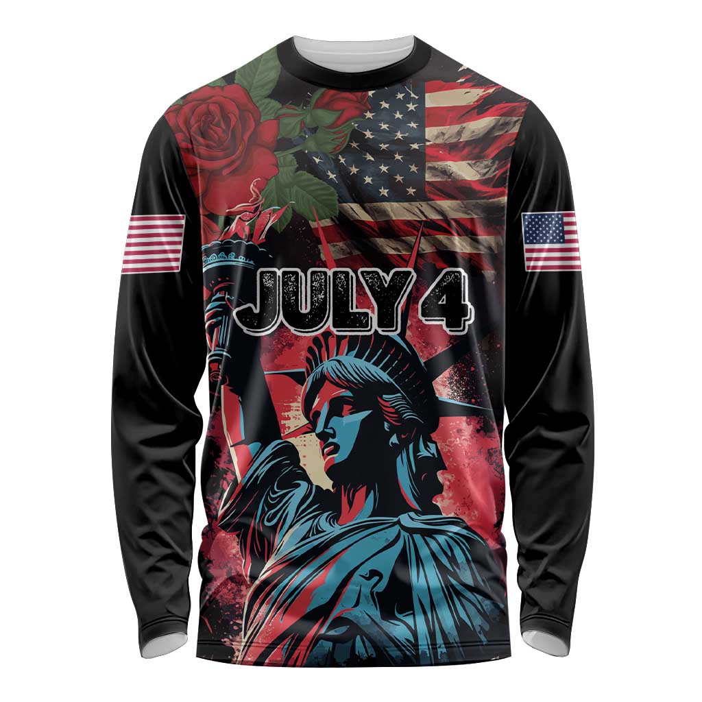 United States Independence Day Long Sleeve Shirt The 4th of July Statue of Liberty Retro Style - Wonder Print Shop