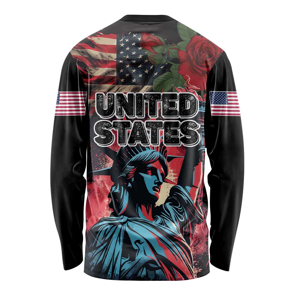 United States Independence Day Long Sleeve Shirt The 4th of July Statue of Liberty Retro Style - Wonder Print Shop