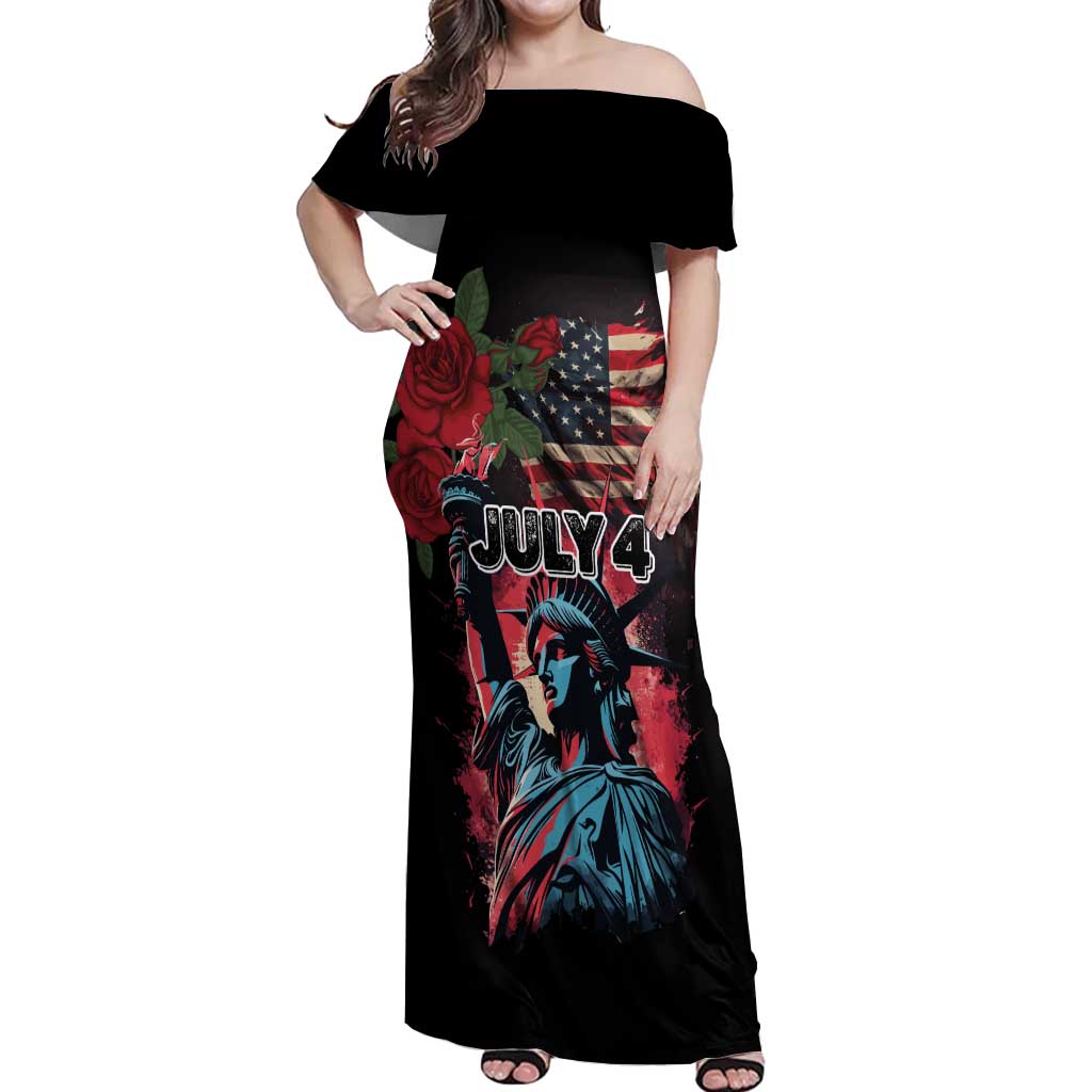 United States Independence Day Off Shoulder Maxi Dress The 4th of July Statue of Liberty Retro Style - Wonder Print Shop