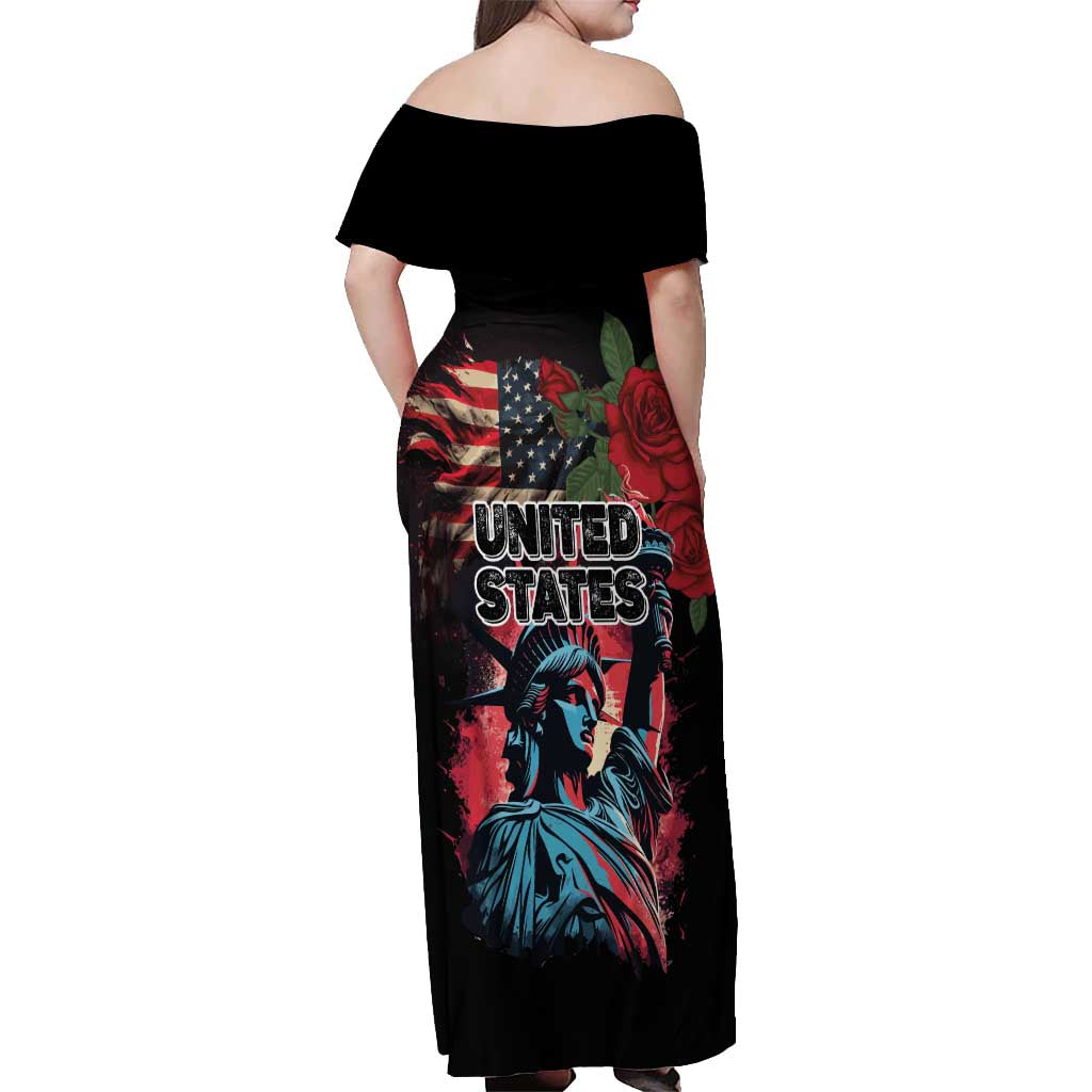 United States Independence Day Off Shoulder Maxi Dress The 4th of July Statue of Liberty Retro Style - Wonder Print Shop