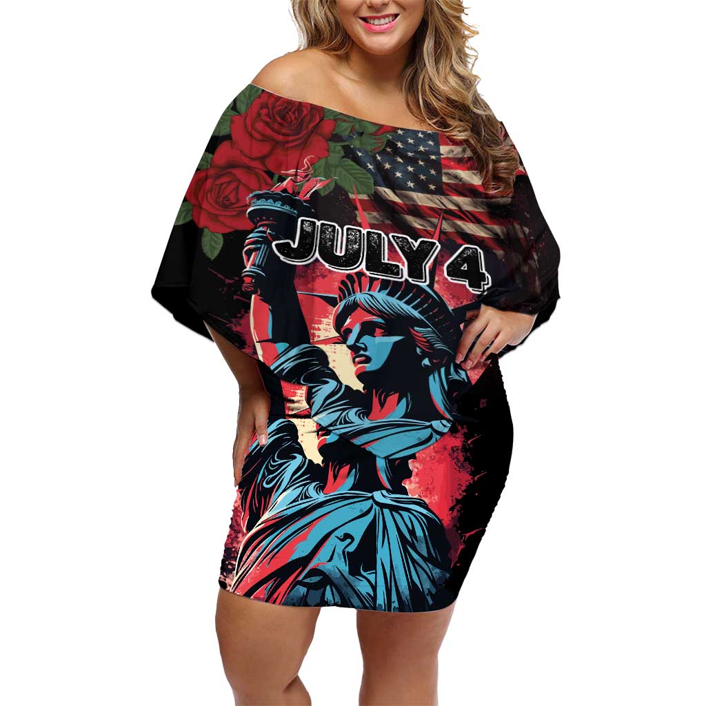 United States Independence Day Off Shoulder Short Dress The 4th of July Statue of Liberty Retro Style - Wonder Print Shop
