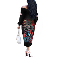 United States Independence Day Off The Shoulder Long Sleeve Dress The 4th of July Statue of Liberty Retro Style - Wonder Print Shop