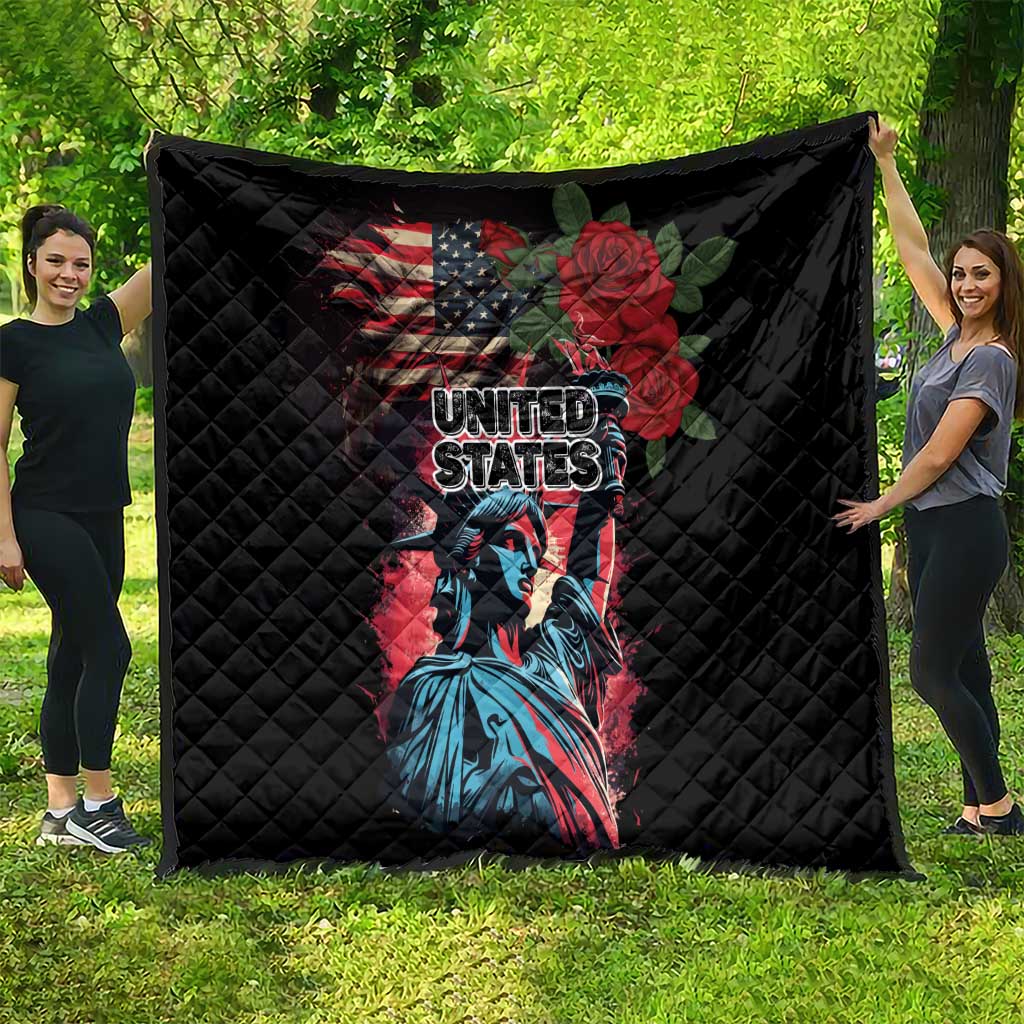 United States Independence Day Quilt The 4th of July Statue of Liberty Retro Style - Wonder Print Shop