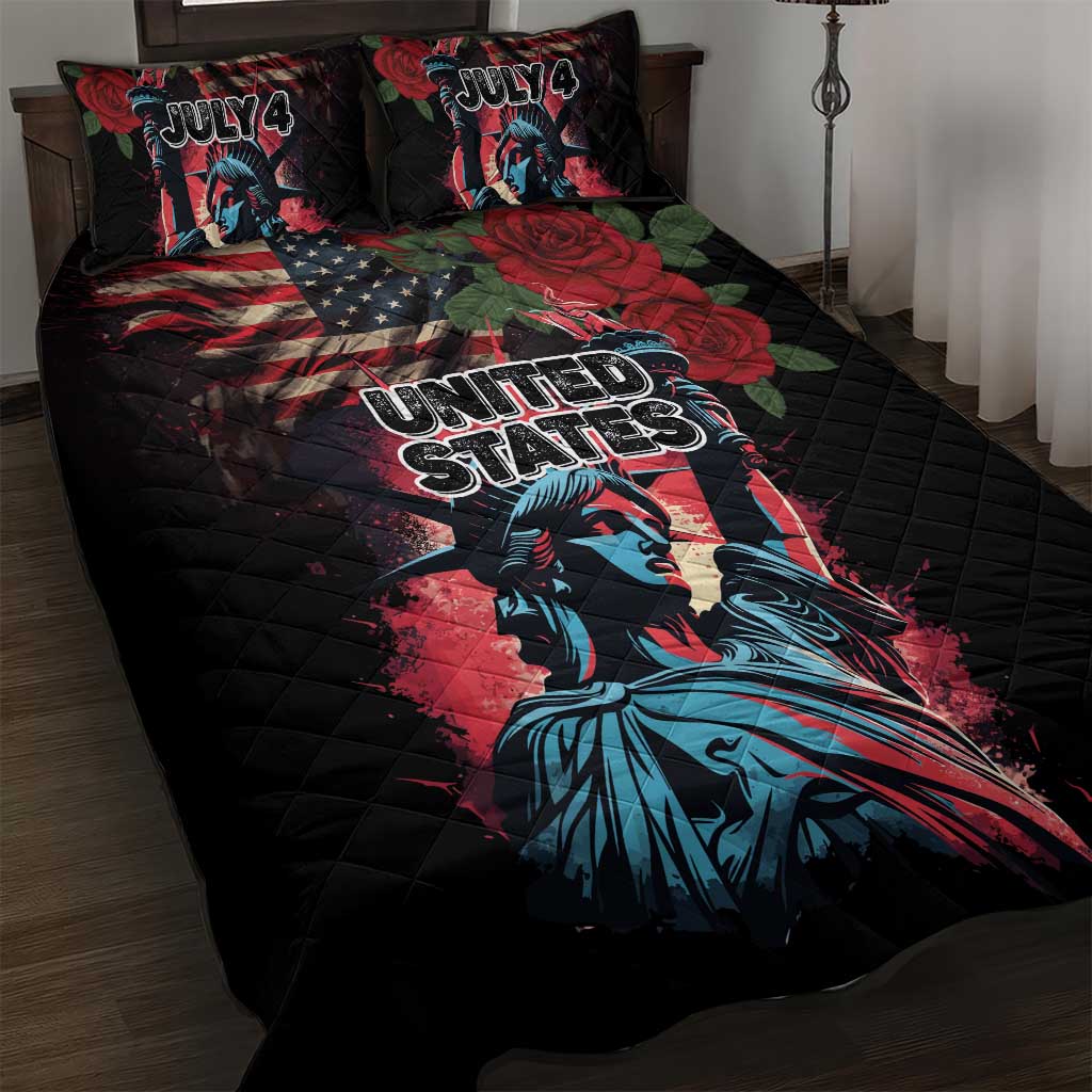 United States Independence Day Quilt Bed Set The 4th of July Statue of Liberty Retro Style - Wonder Print Shop
