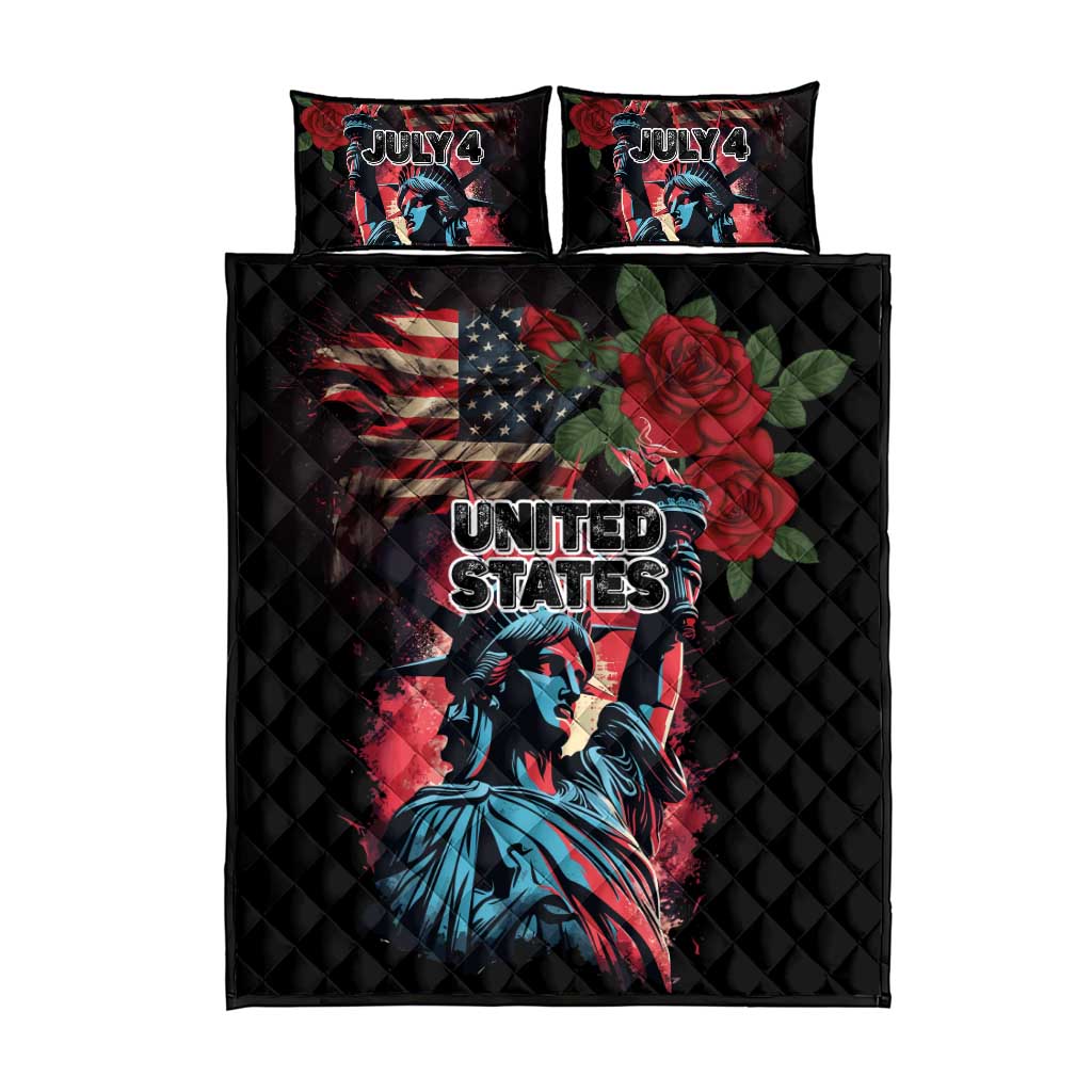 United States Independence Day Quilt Bed Set The 4th of July Statue of Liberty Retro Style - Wonder Print Shop
