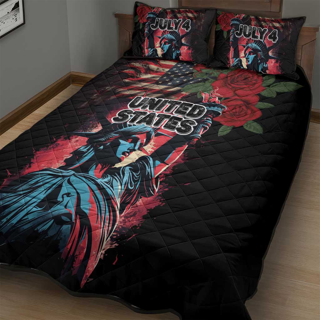United States Independence Day Quilt Bed Set The 4th of July Statue of Liberty Retro Style - Wonder Print Shop