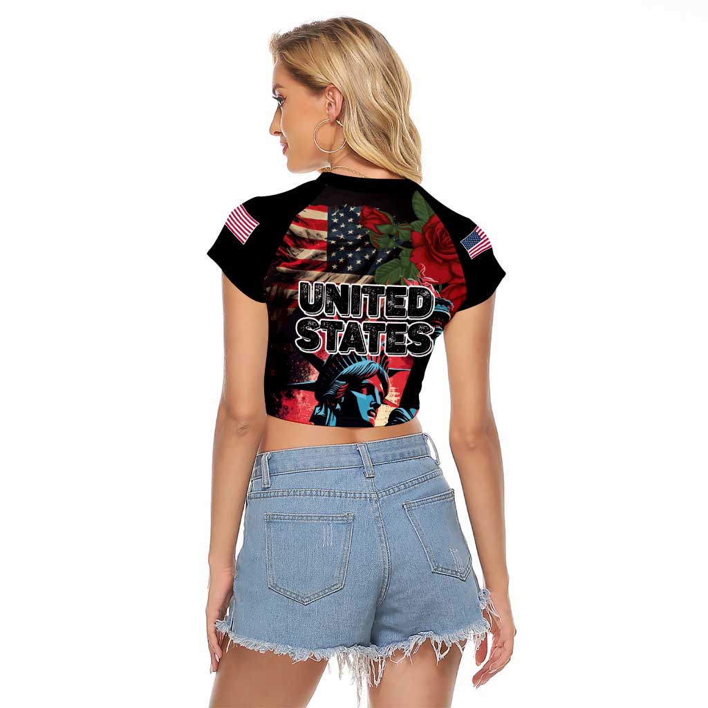 United States Independence Day Raglan Cropped T Shirt The 4th of July Statue of Liberty Retro Style - Wonder Print Shop