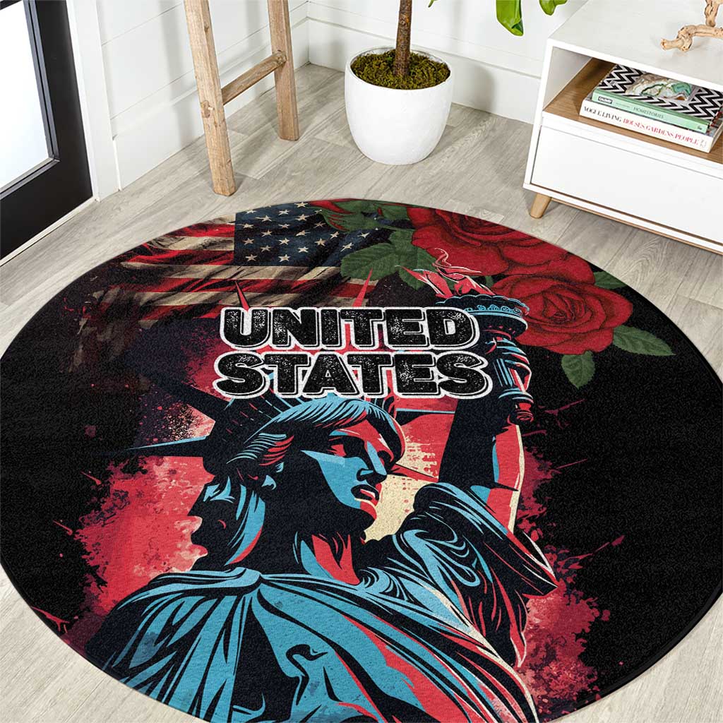 United States Independence Day Round Carpet The 4th of July Statue of Liberty Retro Style