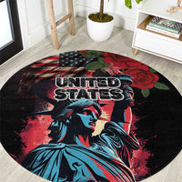 United States Independence Day Round Carpet The 4th of July Statue of Liberty Retro Style