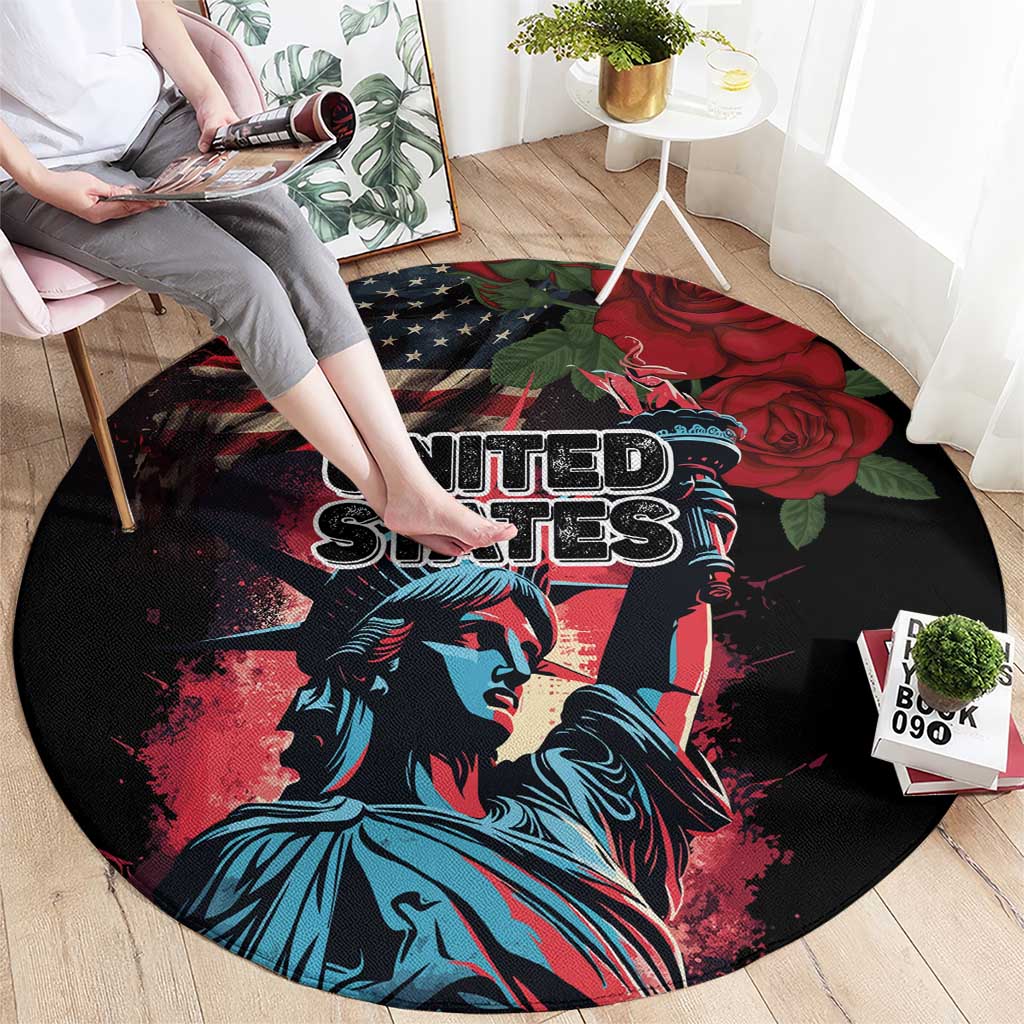 United States Independence Day Round Carpet The 4th of July Statue of Liberty Retro Style
