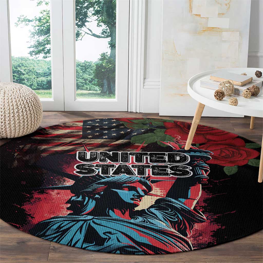 United States Independence Day Round Carpet The 4th of July Statue of Liberty Retro Style
