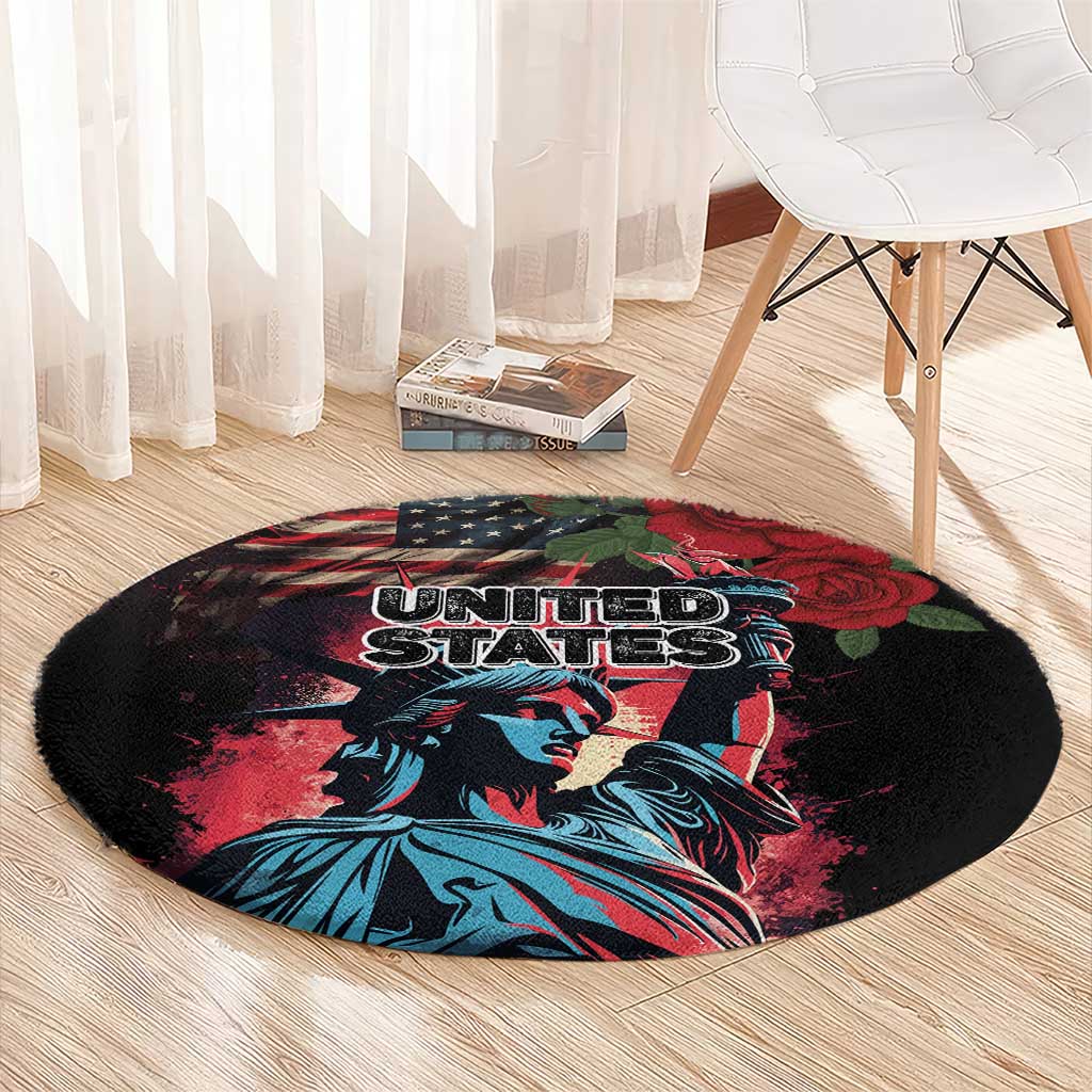 United States Independence Day Round Carpet The 4th of July Statue of Liberty Retro Style