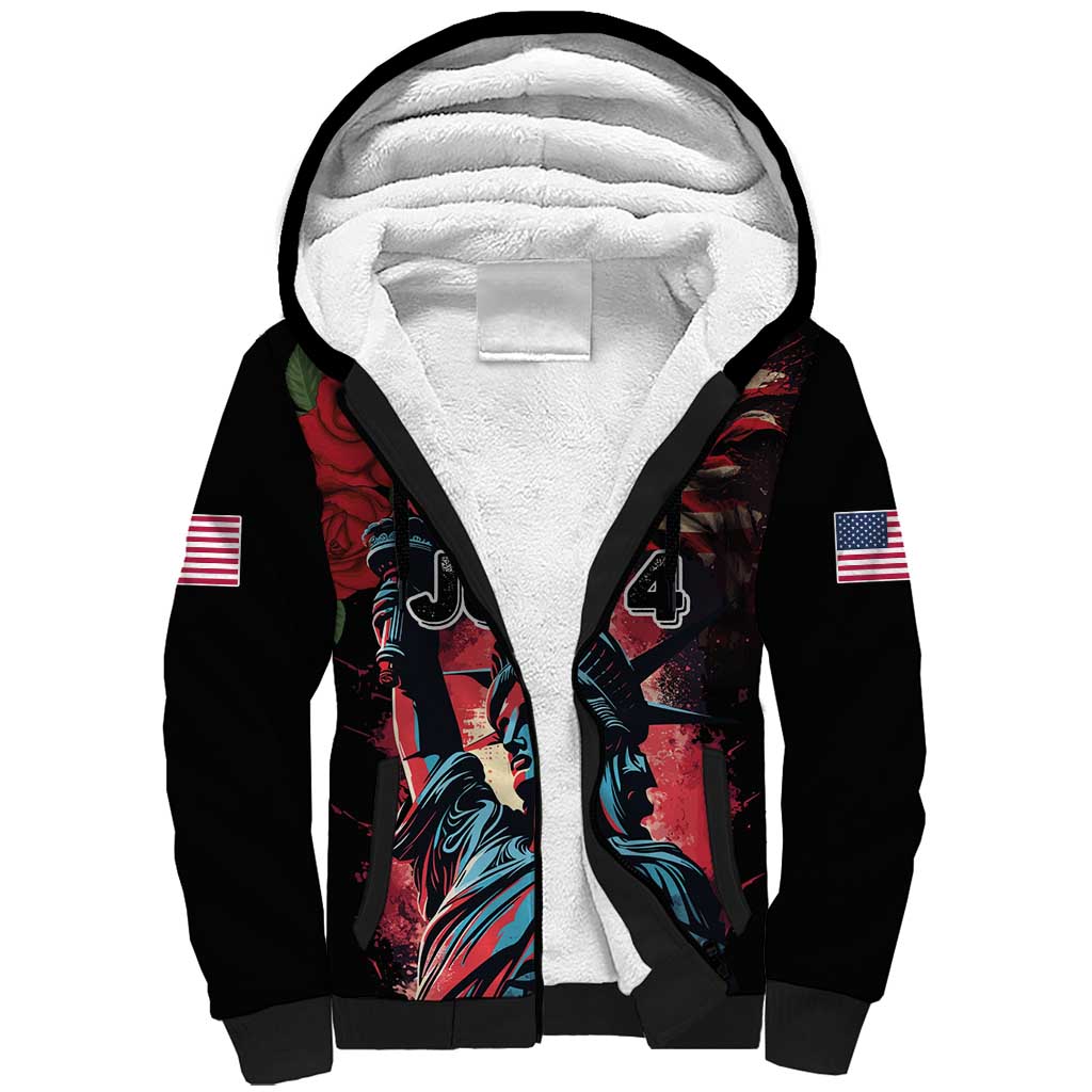 United States Independence Day Sherpa Hoodie The 4th of July Statue of Liberty Retro Style - Wonder Print Shop