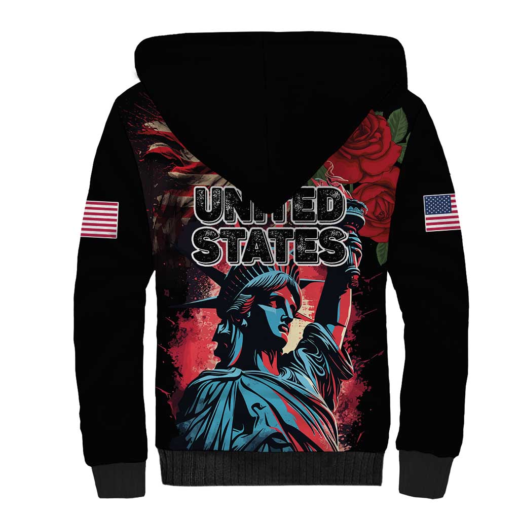 United States Independence Day Sherpa Hoodie The 4th of July Statue of Liberty Retro Style - Wonder Print Shop