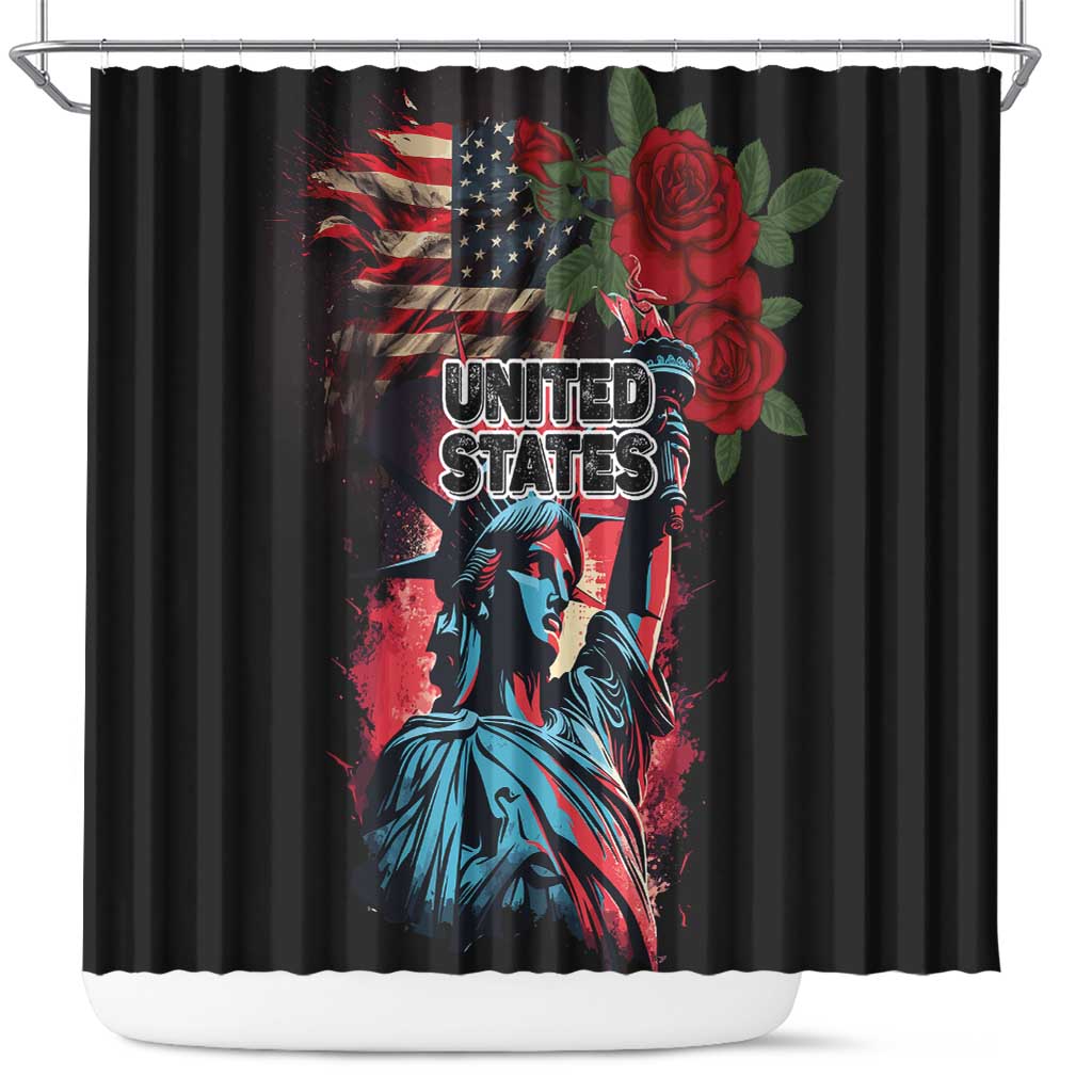 United States Independence Day Shower Curtain The 4th of July Statue of Liberty Retro Style