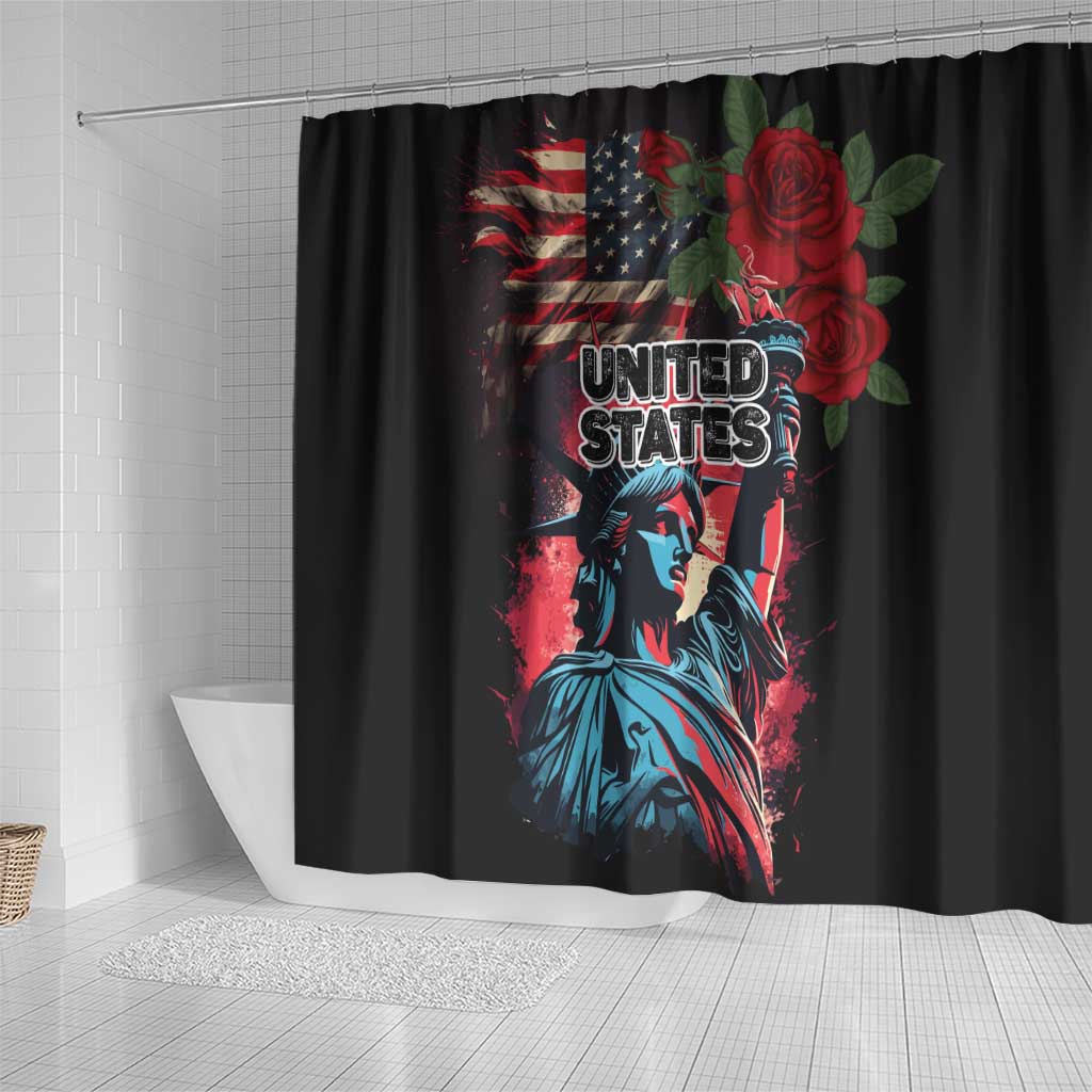 United States Independence Day Shower Curtain The 4th of July Statue of Liberty Retro Style