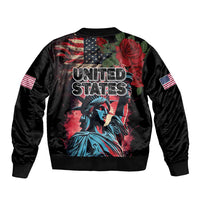 United States Independence Day Sleeve Zip Bomber Jacket The 4th of July Statue of Liberty Retro Style - Wonder Print Shop
