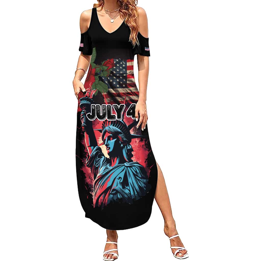 United States Independence Day Summer Maxi Dress The 4th of July Statue of Liberty Retro Style - Wonder Print Shop