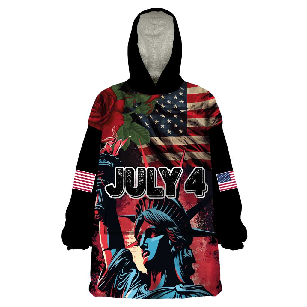 United States Independence Day Wearable Blanket Hoodie The 4th of July Statue of Liberty Retro Style - Wonder Print Shop