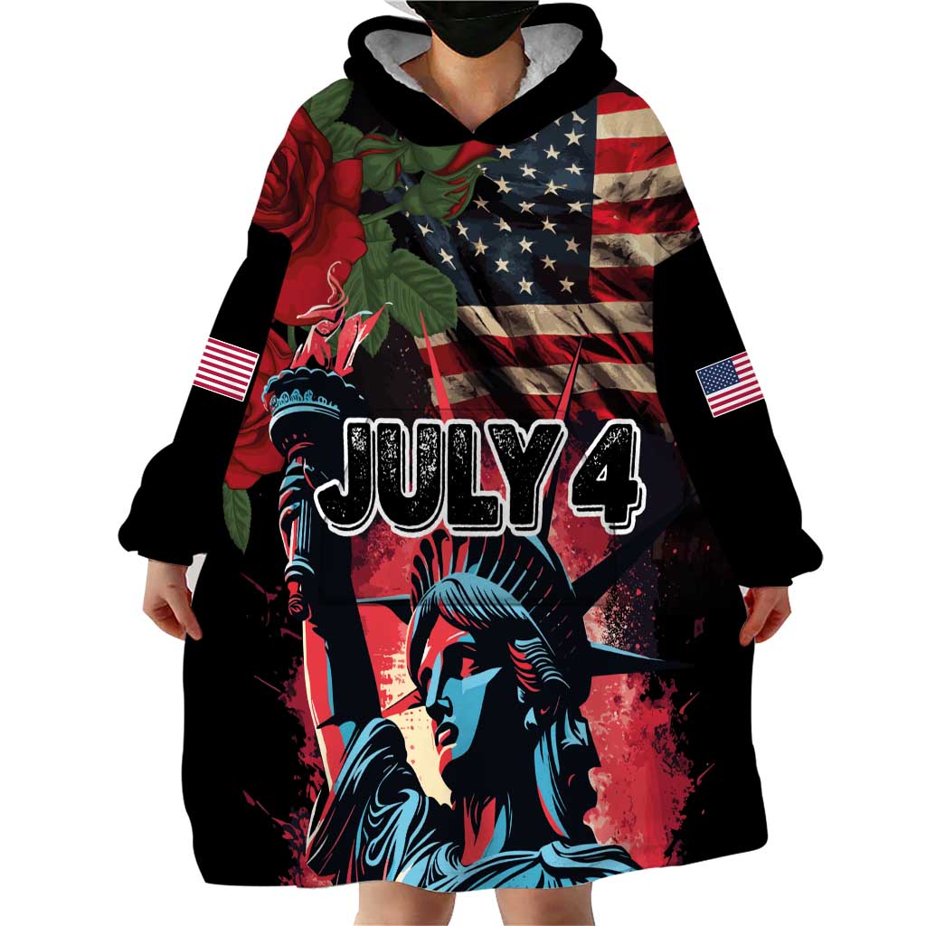 United States Independence Day Wearable Blanket Hoodie The 4th of July Statue of Liberty Retro Style - Wonder Print Shop