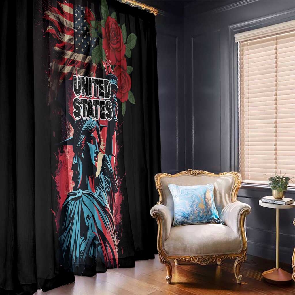 United States Independence Day Window Curtain The 4th of July Statue of Liberty Retro Style - Wonder Print Shop