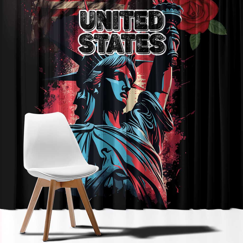 United States Independence Day Window Curtain The 4th of July Statue of Liberty Retro Style - Wonder Print Shop