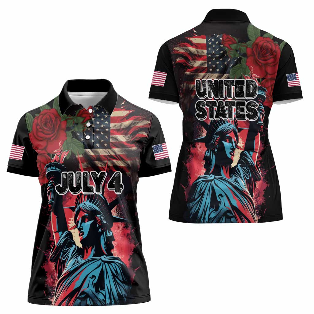 United States Independence Day Women Polo Shirt The 4th of July Statue of Liberty Retro Style - Wonder Print Shop