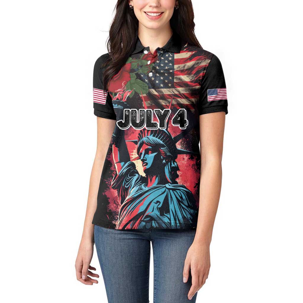 United States Independence Day Women Polo Shirt The 4th of July Statue of Liberty Retro Style - Wonder Print Shop